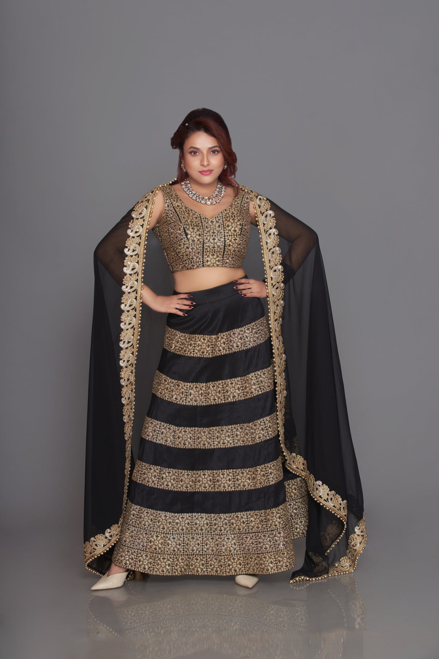 Black and Gold zari embroidered lehenga set