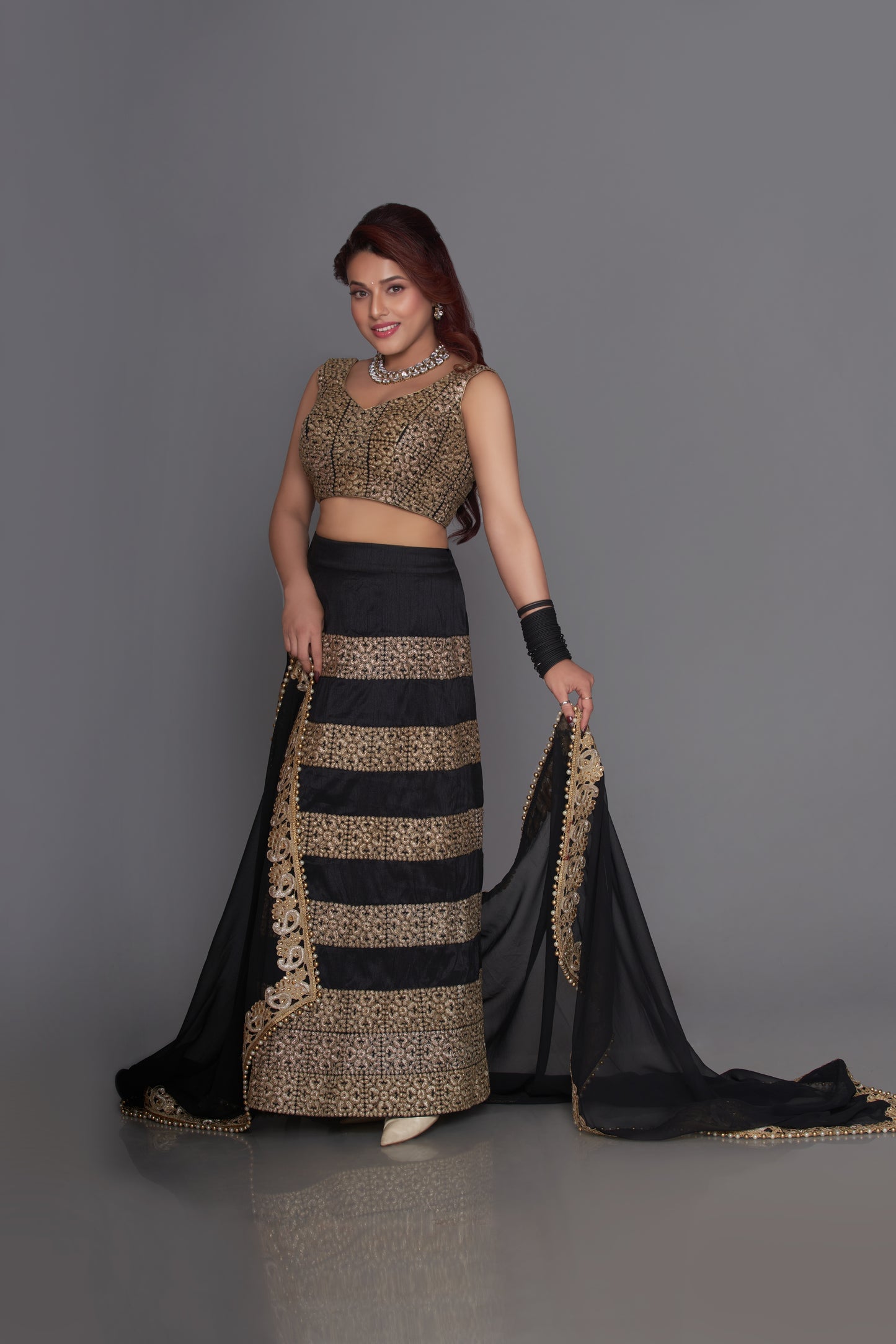 Black and Gold zari embroidered lehenga set