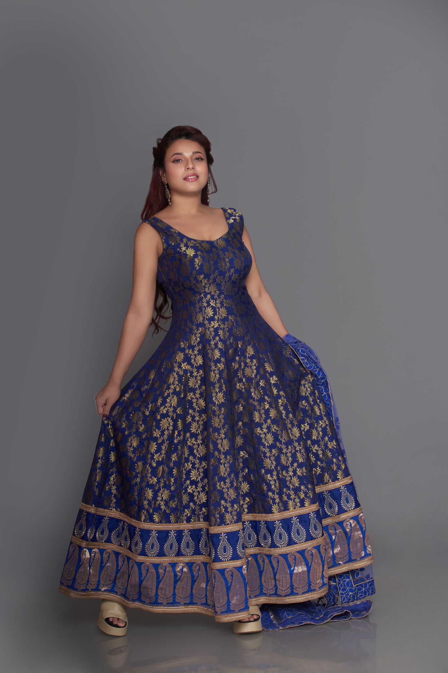 blue banarasi brocade Anarkali salwar suit