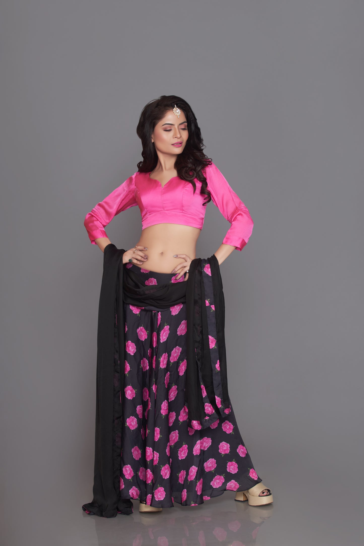 Pink and black indo western set