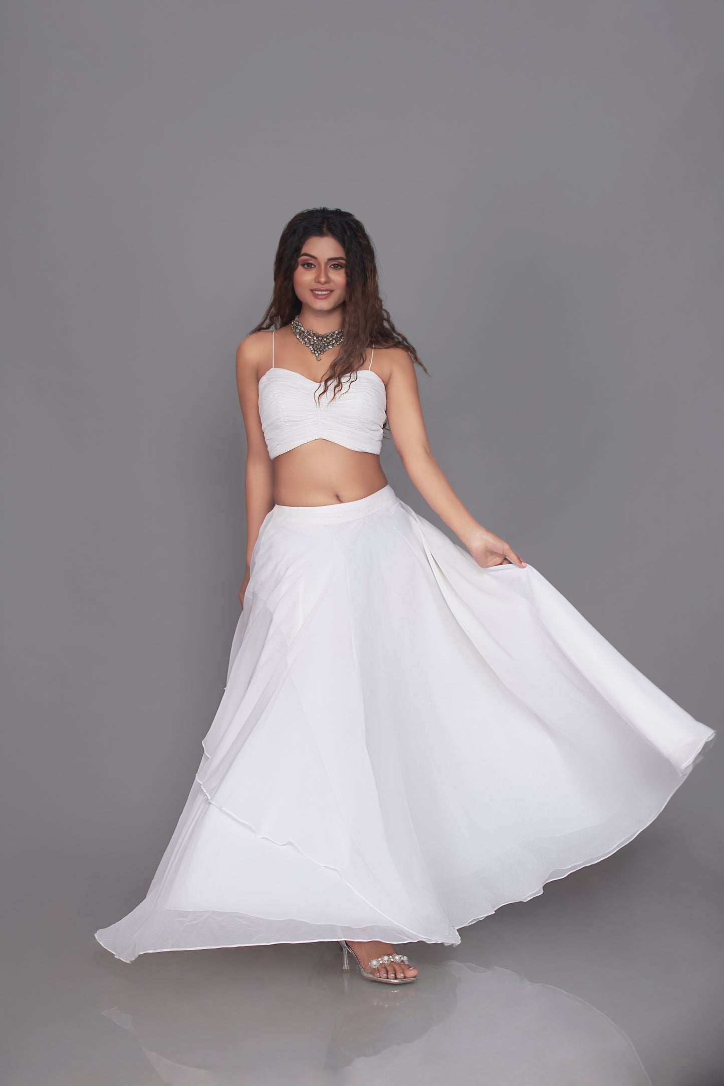 White Georgette Blouse & Skirt