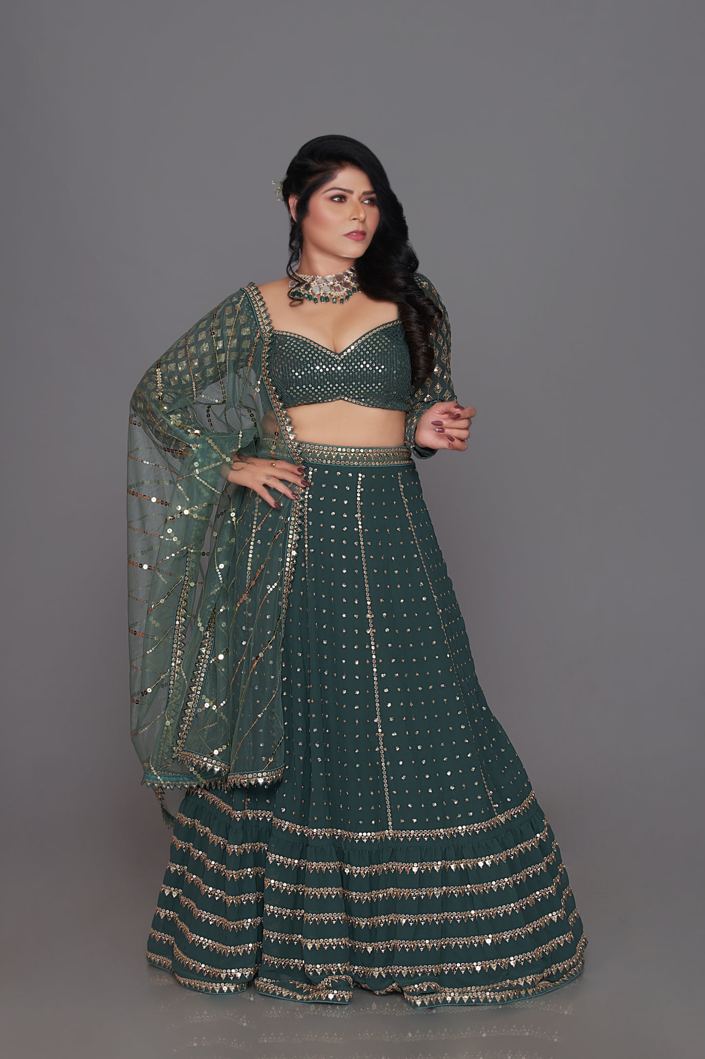 Dark pistachio green lehenga set