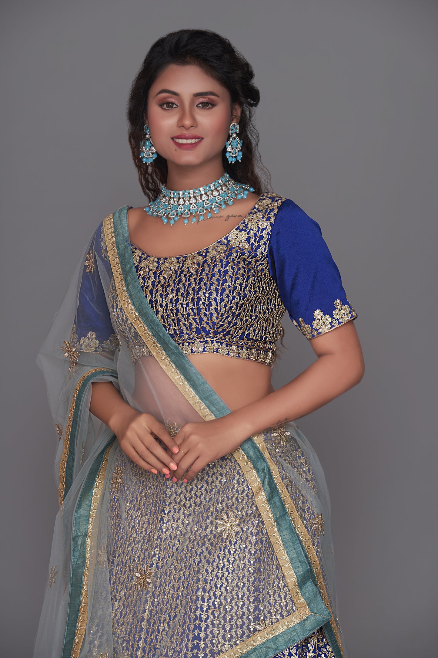 blue georgette lehenga set