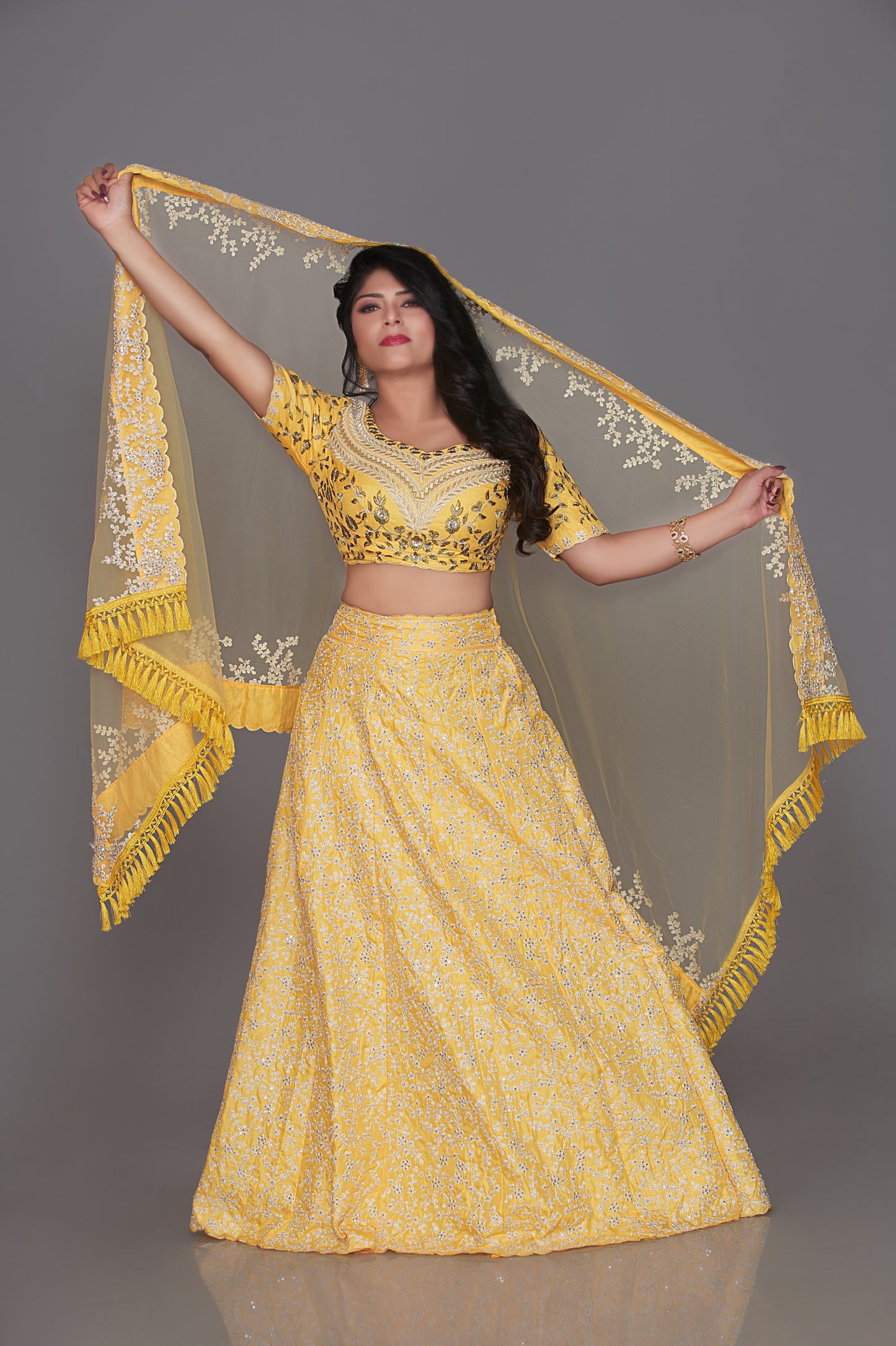 Yellow georgette lehenga set
