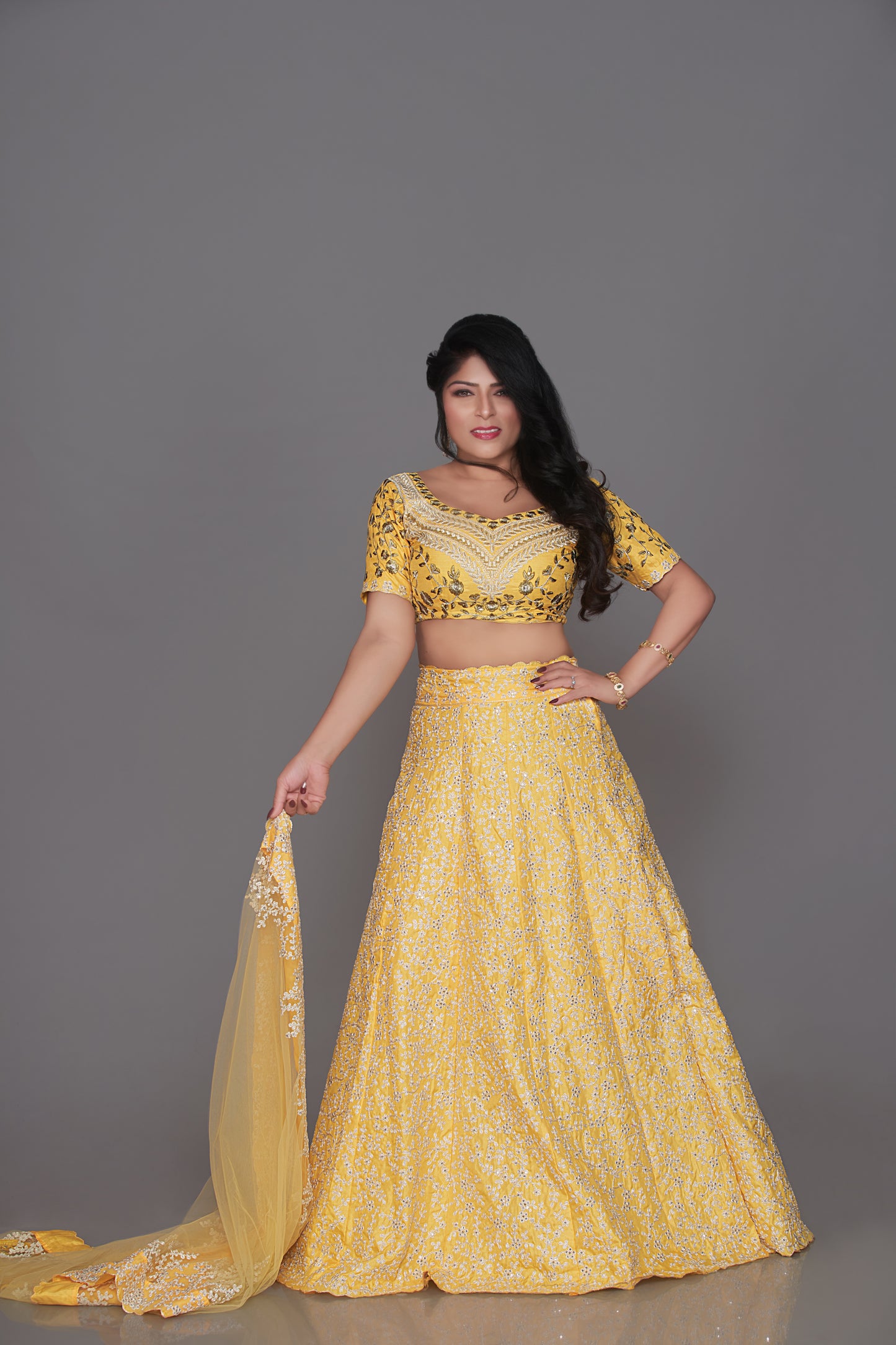 Yellow georgette lehenga set