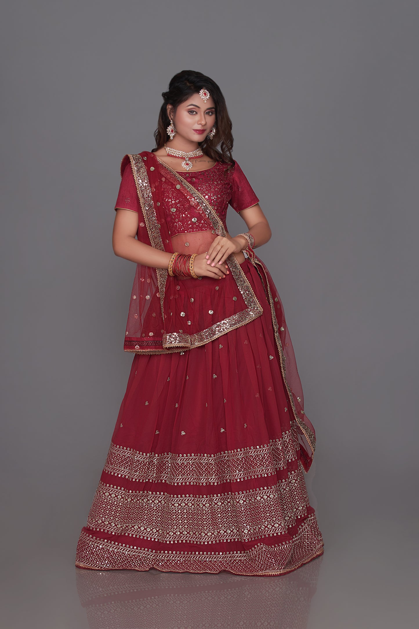 Marun georgette lehenga set