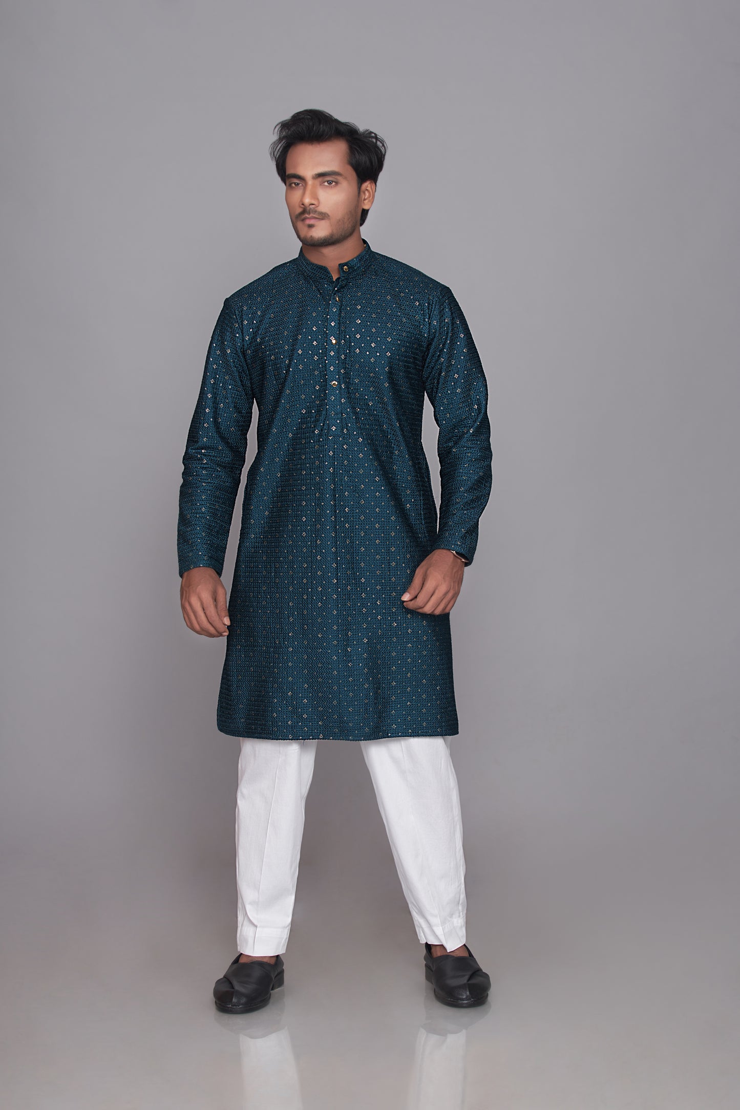 dark green tikki work designer kurta set
