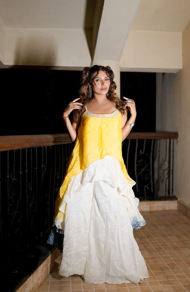 Indo western drape plazzo and top