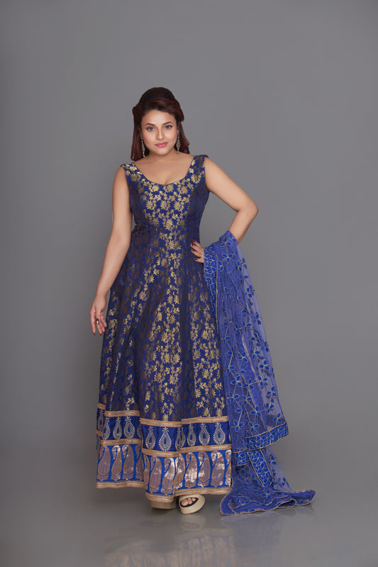 blue banarasi brocade Anarkali salwar suit