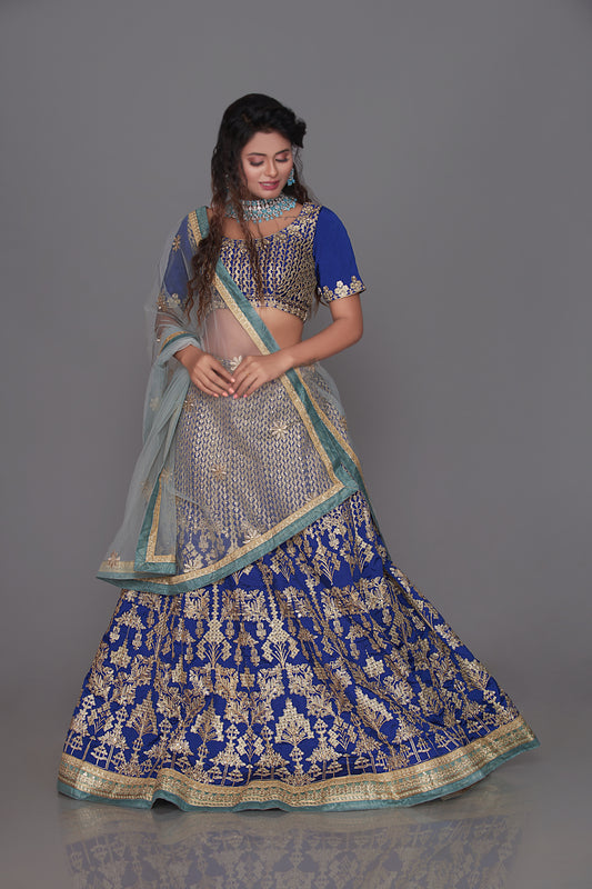 blue georgette lehenga set