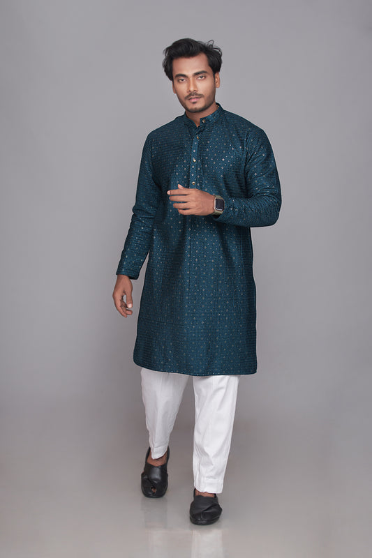 dark green tikki work designer kurta set